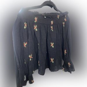 Altar’d State Black Embroidered Rose Top Off the Shoulder